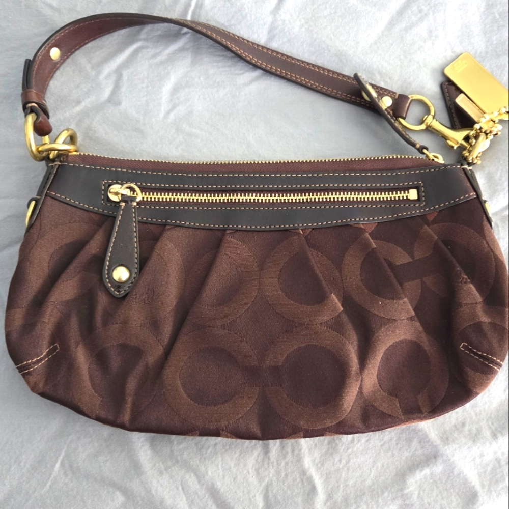 Coach Brown Logo Shoulder Bag with Gold Hardware